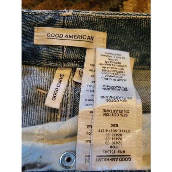 Good American Jeans Women's 20 Blue Good Curve Straight Ripped Knee Raw Hem - Picture 3 of 3